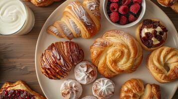 Spinning plate of assorted pastries in a top-down view photo
