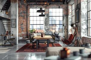 Industrial loft-style decoration on a transparent white background, adding urban sophistication photo