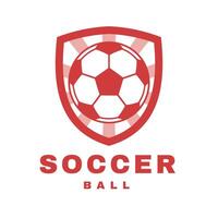 The Football logo design is minimalist and modern, using a striking red color. This logo features a shield icon with a soccer ball in the center vector