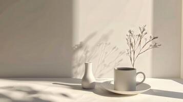 Simple and elegant scene with a cup of coffee and room for your text photo
