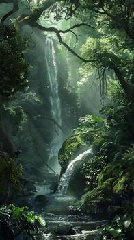 Enchanting waterfalls hidden deep within ancient forests photo