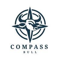 Modern Bull Head logo design with minimalist Compass Element, suitable for corporate branding, farming, navigation and high-quality products vector