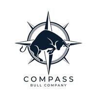 Modern Bull Head logo design with minimalist Compass Element, suitable for corporate branding, farming, navigation and high-quality products vector