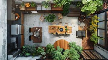 Drone view providing a captivating glimpse into interior decor arrangement photo