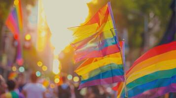 bright rainbow flag as a symbol of freedom and equality photo
