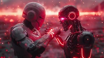 futuristic robot with glowing red eyes photo