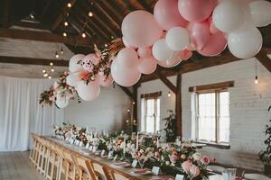 Balloon garland adorning a wedding reception venue, adding a touch of whimsy photo