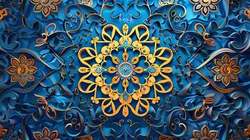 Abstract Islamic art background with swirling arabesque patterns and intricate motifs photo