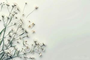Botanical illustration of delicate flowers on a soft transparent white surface, adding a touch of natural charm photo
