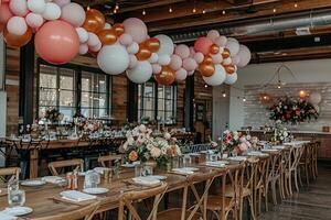 Balloon garland adorning a wedding reception venue, adding a touch of whimsy photo