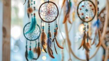 Artistic and handmade boho dreamcatchers bring a sense of craftsmanship and authenticity to designs on white photo