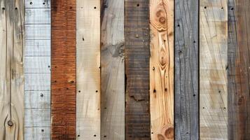 A row of wooden boards with different colors and textures photo