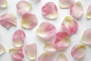 Delicate flower petals on a soft transparent white background, adding elegance and beauty to your designs photo