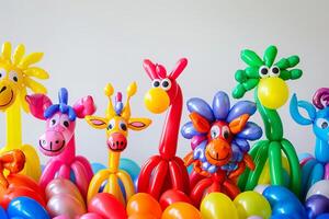 Balloon animals arranged in a colorful display, perfect for children's parties and entertainment photo