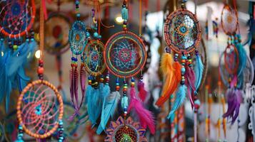 Boho-chic dreamcatchers with eclectic patterns and vibrant colors add a pop of personality to designs on white photo