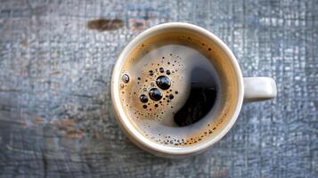 Overhead shot of a cup of coffee photo