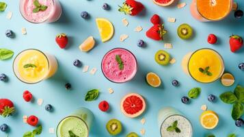 Harmonious arrangement of spinning smoothie ingredients in a harmonious pattern photo