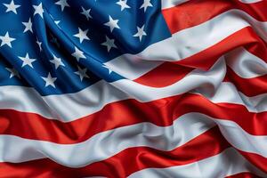 Close-up of the folds in a waving American flag photo