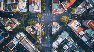 City roads and buildings in an aerial view photo