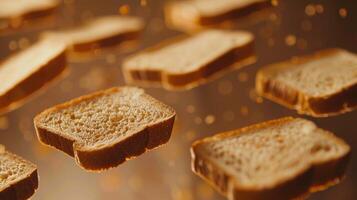 Intriguing silhouette of floating slices of bread with spreads photo