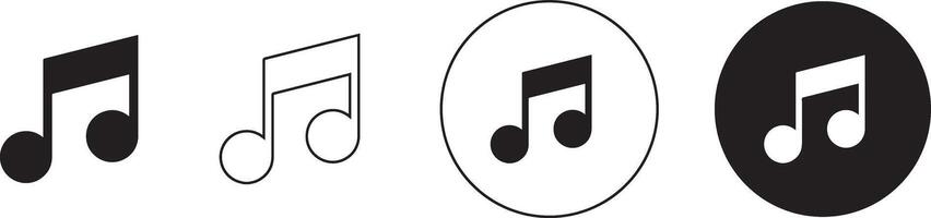 Music notes icon. Musical key signs circle filled, stroke black fill set. Song streaming service melody Tone or tune icon, in trendy flat style design for web and mobile app sign and symbol vector