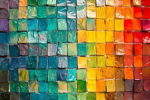 Rainbow-colored ceramic tiles transparently arranged in a mosaic pattern photo
