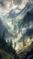 Majestic alpine forests clinging to mountain slopes photo