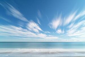Tranquil seascape with wispy cirrus clouds on a transparent white backdrop, perfect for peaceful coastal scenes photo