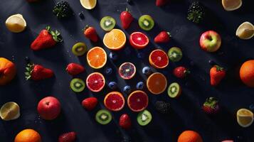 Dynamic layout of rotating fruits forming a dynamic pattern photo