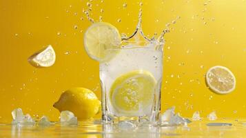 Dynamic poster design with a spinning glass of lemonade photo