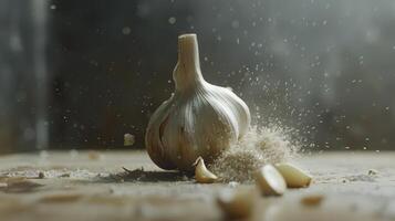Clean and basic shot of a spinning piece of garlic photo