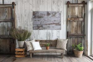 Rustic farmhouse wall decor on a transparent white canvas, adding rustic charm photo