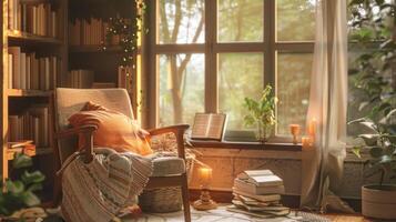 Interior decor arrangement showcasing the importance of creating a cozy reading nook photo