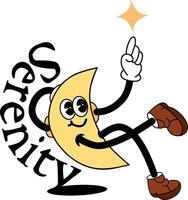 The groovy crescent moon mascot is accompanied by a sparkling single star, with all its silence and serenity vector