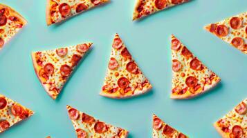 Spirited layout of rotating pizza slices in a spirited pattern photo