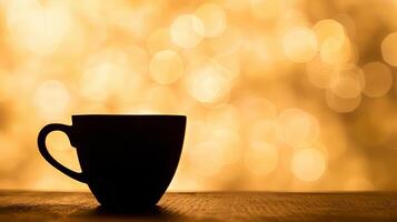 Contrast and allure a coffee cup silhouette against a radiant background photo