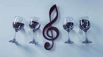 Conceptual representation of spinning wine glasses forming a musical note, symbolizing harmony photo