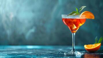 Glass of cocktail spinning with empty space for text overlay photo