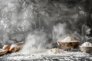 Flour dust against a transparent white canvas, adding baking and cooking elements photo