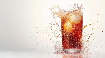 Glass of fizzy soda spinning with plenty of copy space photo