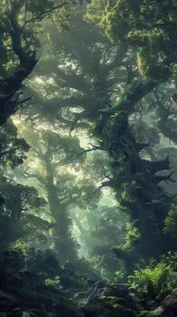 Ancient forests filled with towering trees photo