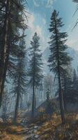 Peaceful spruce groves swaying in the mountain breeze photo