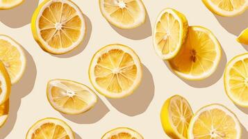 Geometric layout pattern of floating lemon slices in a tessellating design photo