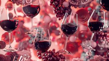 Boho-chic layout pattern of floating wine glasses in a bohemian arrangement photo
