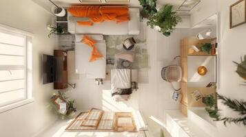 Bird's-eye perspective providing insight into interior decor composition photo