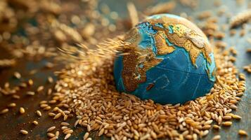 Conceptual representation of spinning grains forming a globe, symbolizing food security photo