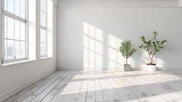 Spacious interior decor highlighting minimalist style and sophistication, ready for your text photo
