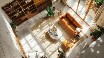 Bird's-eye perspective showcasing the thoughtfully curated interior decor photo