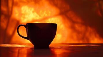 Captivating contrast a coffee cup silhouette against a radiant backdrop photo