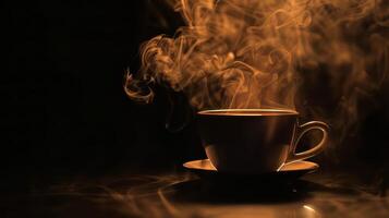 contornos en el oscuro un silueta de un fragante taza de caliente café foto